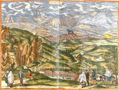 Widok Alhama de Granada (Alhama), Hiszpania (akwaforta autorstwa Franz Hogenberg