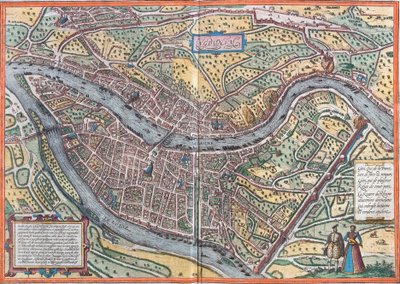 Widok na Lyon (Lugdunum), Francja (akwaforta autorstwa Franz Hogenberg