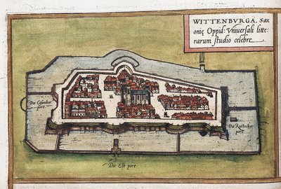 Widok miasta Wittenberga w Niemczech, detal autorstwa Franz Hogenberg