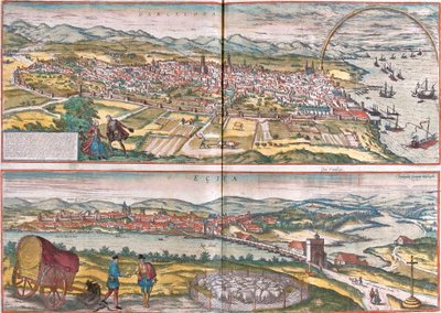 Widoki Barcelony i Ecija (Eciia), Hiszpania (akwaforta autorstwa Franz Hogenberg