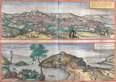 Widoki Burgos i San Sebastian (lub Donostia), Hiszpania (akwaforta) autorstwa Franz Hogenberg
