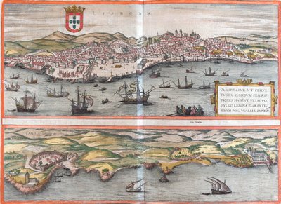 Widoki Lizbony i Cascais (Cascale), Portugalia (akwaforta autorstwa Franz Hogenberg