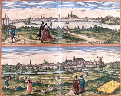Widoki Orleanu i Bourges we Francji (akwaforta autorstwa Franz Hogenberg