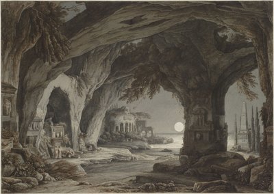 Idealny krajobraz z grotą skalną, grobowcami i ruinami w świetle księżyca 1790. autorstwa Franz Innocenz Josef Kobell