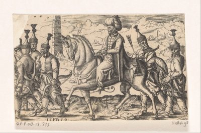 Sułtan na koniu w towarzystwie żołnierzy autorstwa Franz Isaac Brun