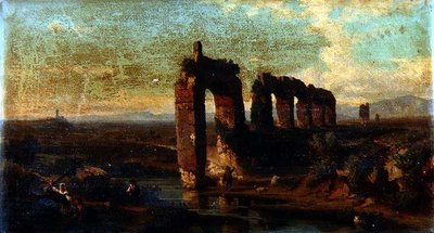Widok na akwedukt Claudian w rzymskiej Campagna autorstwa Franz Jnr Knebel