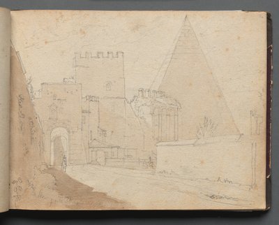 Album z Widokami Rzymu i okolic, Studia krajobrazowe, s. 08a: Porta St. Paolo. autorstwa Franz Johann Heinrich Nadorp