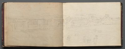Album z Widokami Rzymu i okolic, Studia krajobrazowe, s. 08b i 09 a: Widok panoramiczny…. autorstwa Franz Johann Heinrich Nadorp