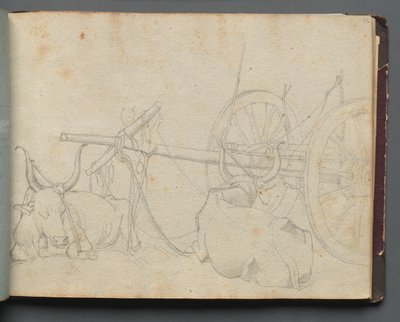 Album z Widokami Rzymu i okolic, Studia krajobrazowe, s. 37a: Woły i wóz. autorstwa Franz Johann Heinrich Nadorp