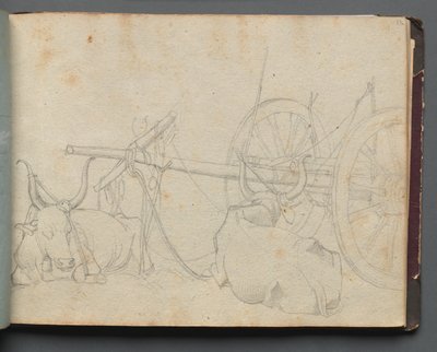 Album z Widokami Rzymu i okolic, Studia krajobrazowe, strona 37a: Woły i wóz autorstwa Franz Johann Heinrich Nadorp