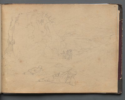 Album z Widokami Rzymu i okolic, Studia krajobrazowe, s. 44a: Postacie w krajobrazie. autorstwa Franz Johann Heinrich Nadorp