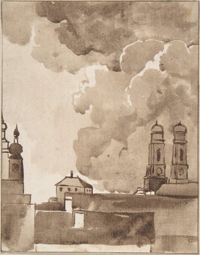 Widok na Monachium z Marienkirche po prawej, koniec XVIII-początek XIX wieku. autorstwa Franz Kobell