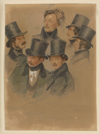 Gustav Boenisch, August Hopfgarten, Friedrich Jentzen, Eduard Meyerheim, Edmund Rabe, Johann Wilhelm Schirmer autorstwa Franz Krüger