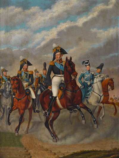 Car Rosji Mikołaj I z carewiczem Aleksandrem i jego orszakiem. autorstwa Franz Krüger