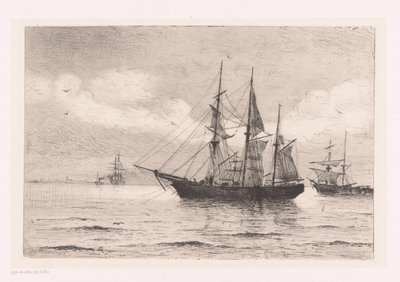 Seascape z trzema kapitanami i innymi statkami autorstwa Franz Maecker