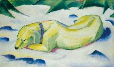 Pies leżący na śniegu, ok. 1911 (olej na płótnie) autorstwa Franz Marc