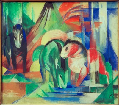 Trzy konie przy wodopoju autorstwa Franz Marc