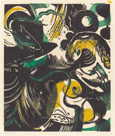 Genesis II (Schopfungsgeschichte II), 1914 (drzewo w kolorze żółtym, czarnym i zielonym) autorstwa Franz Marc