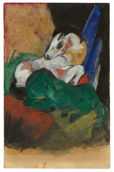 Zielony i biały koń. Pocztówka do Elisabeth Macke, 1913. autorstwa Franz Marc
