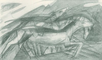 Polowanie na konie w abstrakcyjnym krajobrazie autorstwa Franz Marc