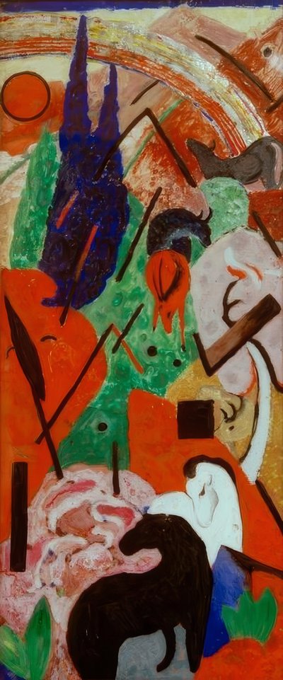 Krajobraz ze zwierzętami i tęczą autorstwa Franz Marc