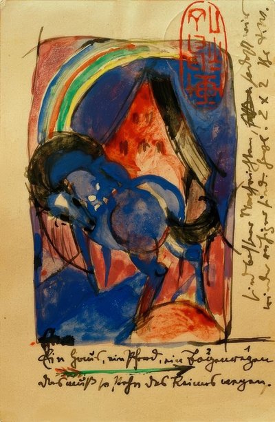 Koń i dom z tęczą autorstwa Franz Marc