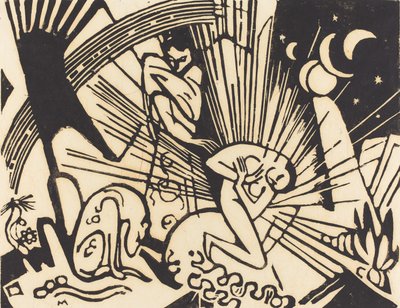 Pojednanie (Versoehnung), 1912 (czarny drzeworyt na japońskim papierze) autorstwa Franz Marc