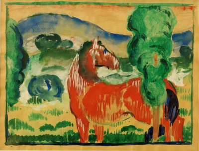 Czerwony koń w kolorowym krajobrazie autorstwa Franz Marc