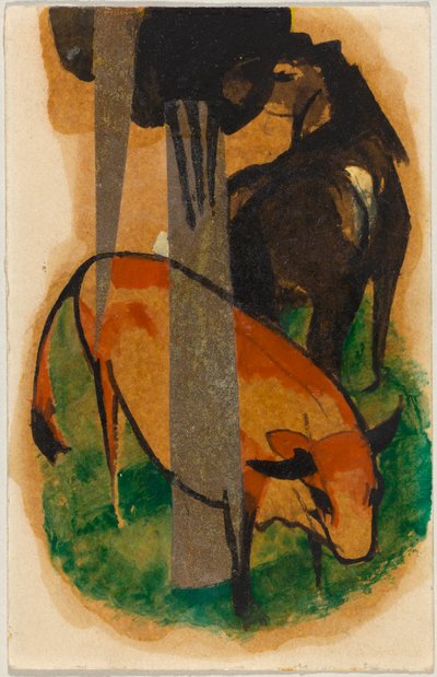Rotes Pferd und gelbes Rind, Postkarte aus Sindelsdorf an Alfred Kubin autorstwa Franz Marc