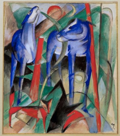 Stworzenie koni (trzy mityczne zwierzęta) autorstwa Franz Marc