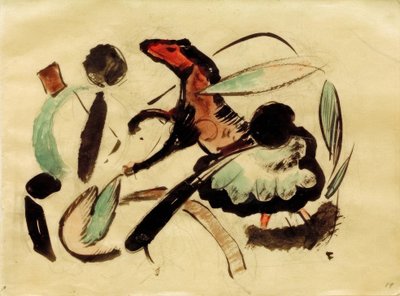 Skaczący koń o roślinnych kształtach autorstwa Franz Marc