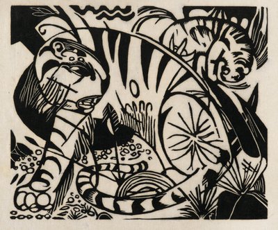 Tygrys, 1912 (drzeworyt na papierze japońskim) autorstwa Franz Marc