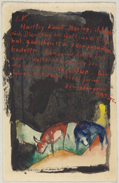 „Zinnobergrüss”, Franz Marc z Sindelsdorf do Wassily Kandinsky w Monachium: pocztówka, data stempla pocztowego 19 kwietnia 1913 autorstwa Franz Marc