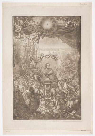 Karta tytułowa z popiersiem Fryderyka V. do pracy Auserlesene Schenecken, Muscheln. autorstwa Franz Michael Regenfus