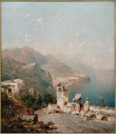 Eleganckie panie wychodzą na zatokę Salerno autorstwa Franz Richard Unterberger