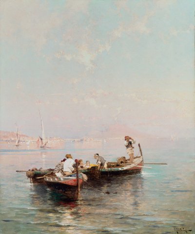 Łódź rybacka w Zatoce Neapolitańskiej (olej na płótnie) autorstwa Franz Richard Unterberger