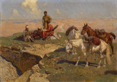 Kaukascy jeźdźcy w spoczynku, 1917 autorstwa Franz Roubaud