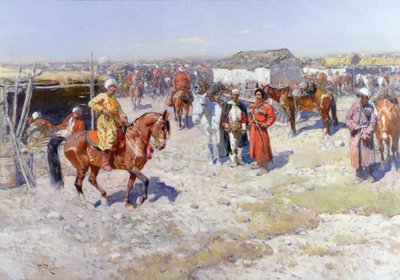Środkowoazjatycki targ koni autorstwa Franz Roubaud