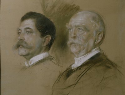 Otto von Bismarck i jego syn Herbert, sekretarz stanu w MSZ w latach 1860-90, 1892 (węgiel na papierze) autorstwa Franz Seraph von Lenbach