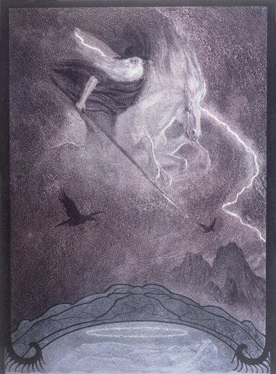 Odyn, ilustracja do „Pierścień Niebelungów” Richarda Wagnera (1813-83), ok. 1914 (kolor lito) autorstwa Franz Stassen