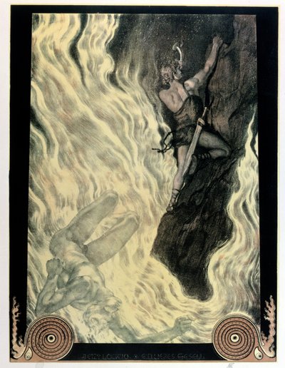 Zygfryd i Locke, ilustracja do „Pierścień Niebelungen” Richarda Wagnera (1813-83), przed 1914 (kolor lito) autorstwa Franz Stassen