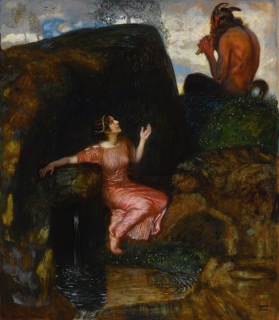 U źródła Podsłuchująca nimfa. autorstwa Franz Stuck Ritter von