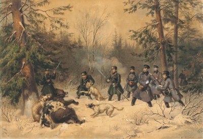 Polowanie na niedźwiedzie cara Aleksandra II, 1862. autorstwa Franz Teichel