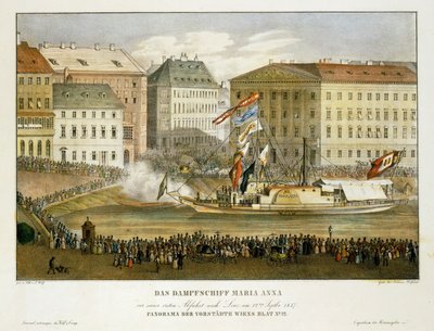 Parowiec Maria Anna, wypłynięcie do Linzu 12 ... (litografia) autorstwa Franz Wolf