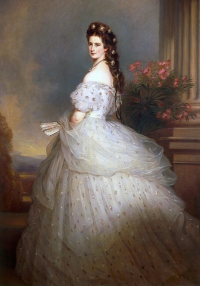 Cesarzowa Elżbieta Austriaczka z diamentowymi gwiazdami we włosach - Cesarzowa Elżbieta Austriaczka z diamentowymi gwiazdami we włosach, autorstwa Winterhaltera, Franz Xavier (1805-1873). olej na płótnie autorstwa Franz Xaver Winterhalter