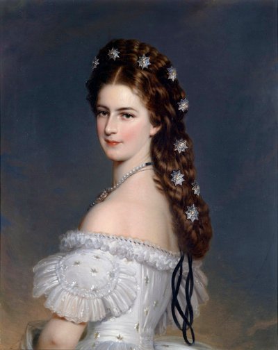 „Portret Elżbiety z Wittelsbach (1837-1898) (sissi lub sisi), cesarzowej Austrii (1854-1898) i królowej Węgier (1867-1898)” Obraz Franza Xaviera Winterhaltera (1805-1873) ok. 1860 r. Prywatne kolekcja autorstwa Franz Xaver Winterhalter