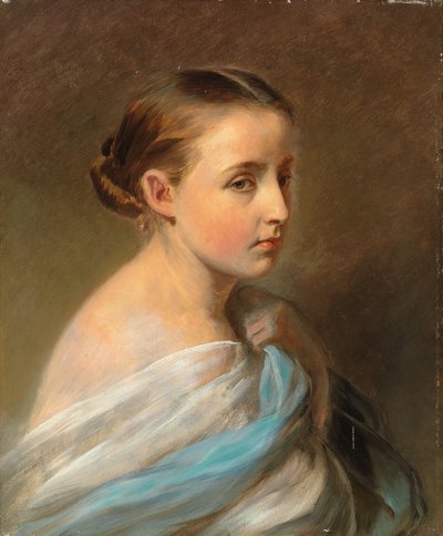 Portret dziewczyny, głowa i ramiona, owinięty w niebiesko-białą szatę, ok. 1850 autorstwa Franz Xaver Winterhalter