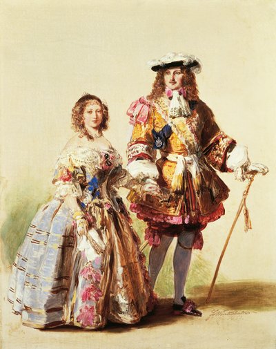 Królowa Wiktoria i książę Albert w strojach Restauracji na balu w 1851 r., obraz Franza Xavera Winterhaltera (1805-1873) autorstwa Franz Xaver Winterhalter