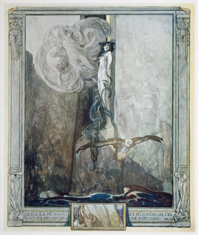 Ilustracja z „Boskiej komedii” Dantego, Inferno, Canto IX. 28 autorstwa Franz von Bayros (1866 1924)