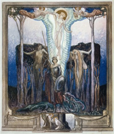 Ilustracja z „Boskiej komedii” Dantego, Raj, pieśń VII autorstwa Franz von Bayros (1866 1924)